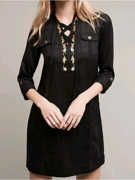 Anthropologie Dresses & Skirts - Anthropologie Holding Horses Embroidered Lace up Shirt Dress